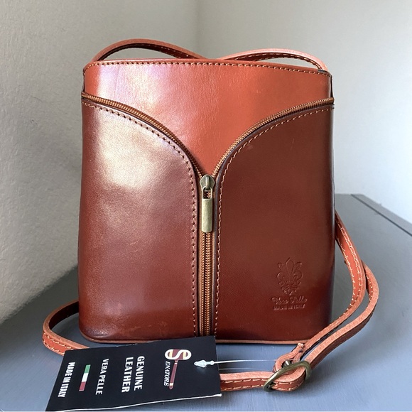 Borsa Sacca Zaino In Vera Pelle Con Zip E Tasca Anteriore E Zip Posteriore Colore Blu - Foto 6